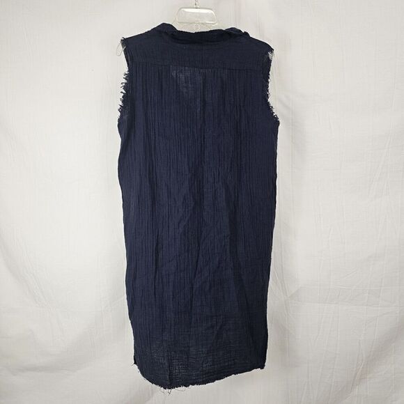 Stark X Sleeveless Collared Shirtdress In Navy Women's  Size Small Muslin Cotton - Picture 6 of 7